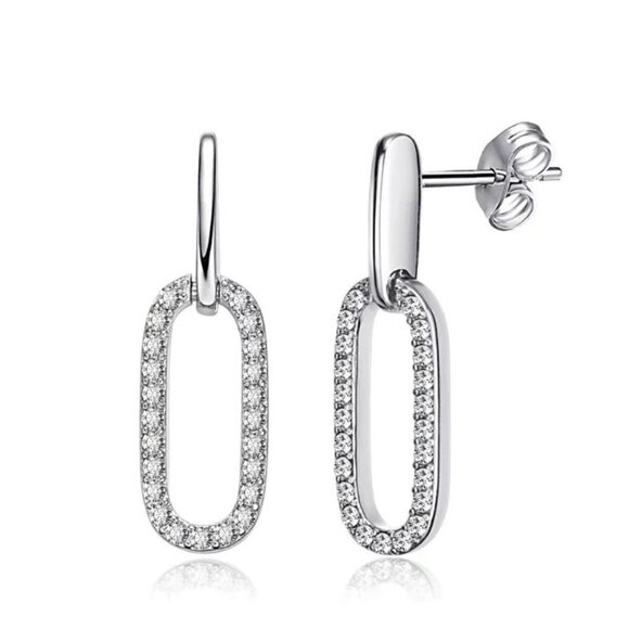 NEW Nic & Syd Gwyneth Oval Necklace Pendant Earring Set Swarovski Crystal Silver - Picture 3 of 9